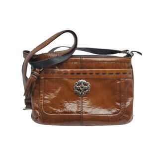 Brighton Patent Leather Crossbody Caramel Brown Handbag Wallet Shoulder Purse